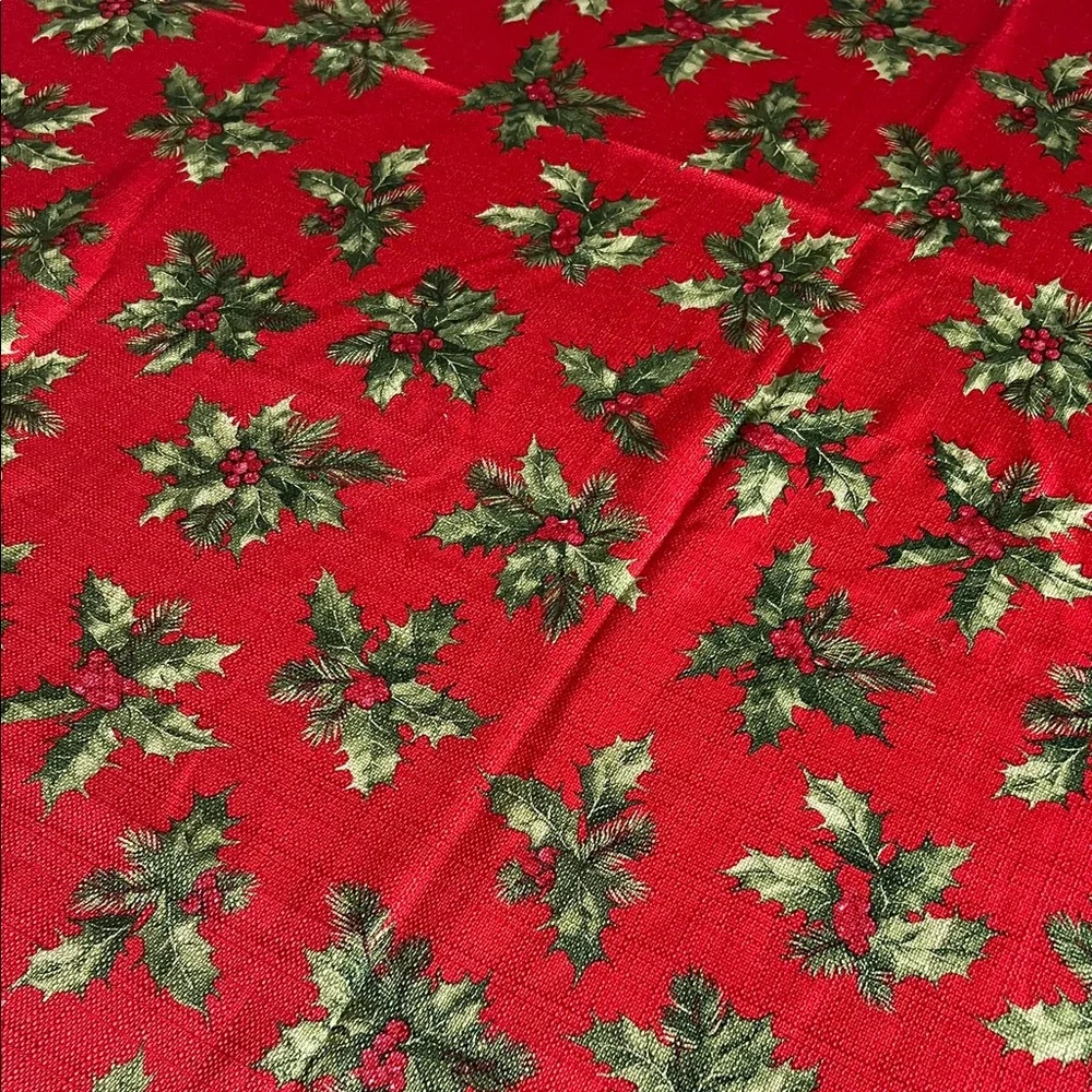 Two Vintage Red Holly Print Tablecloths x2